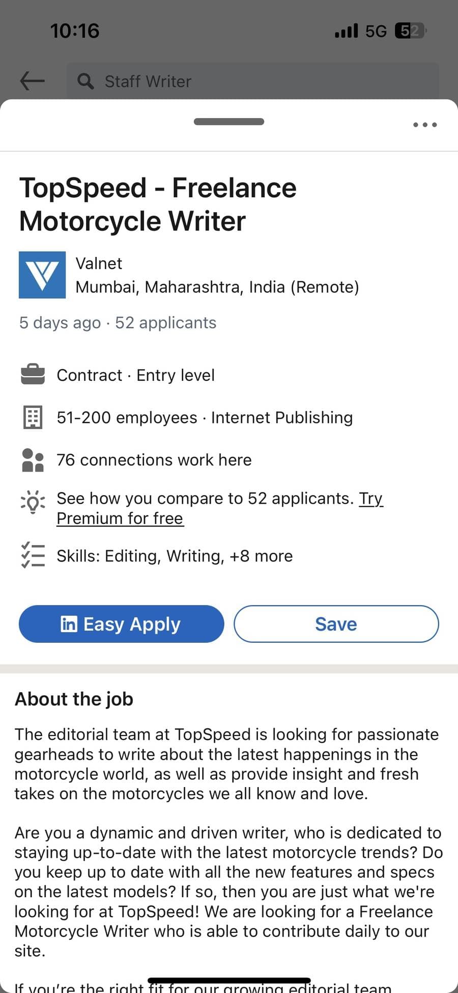 LinkedIn's Save / Save search lives next to each posting and at the top of a results list once your filters are set. (Source: MakeUseOf)